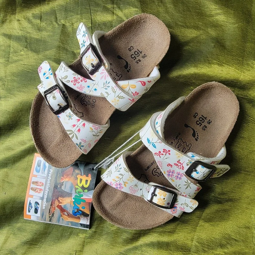 Birki's Floral White Sandals with Buckles Size 8.5 Girls
